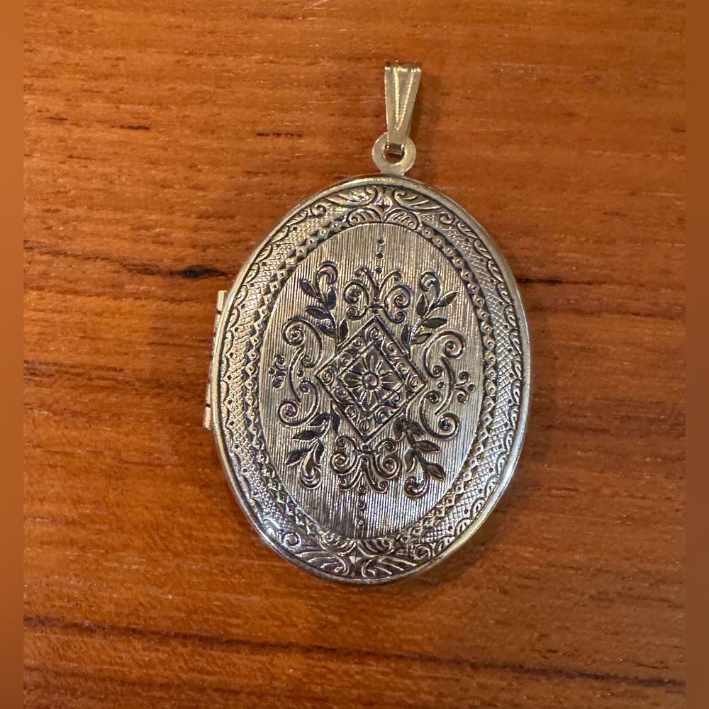Vintage 1970s Avon Locket—Brushed GoldTone, Delicate Victorian Revival Etching